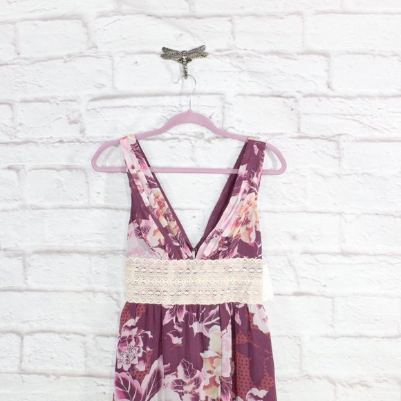 NWT! Free People Maroon Rose Floral Print Fit & Flare Shirred Summer Dress US 4 - Picture 2 of 11